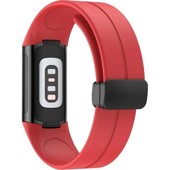 Fitbit Charge 5 / Charge 6 Magnetisk Silikone Rem - Rød