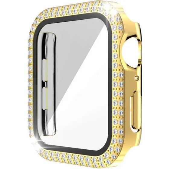 Apple Watch Series 9/8/7 Etui med Rhinsten & Skærmbeskyttelse - Guld