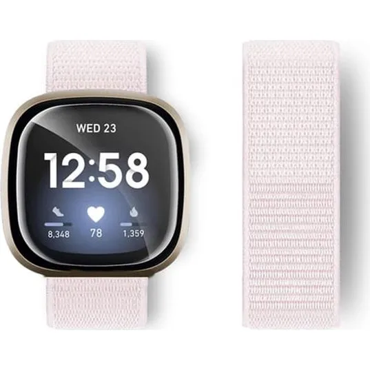 Fitbit Sense 2 / Versa 4 Nylonrem - Perle Lyserød