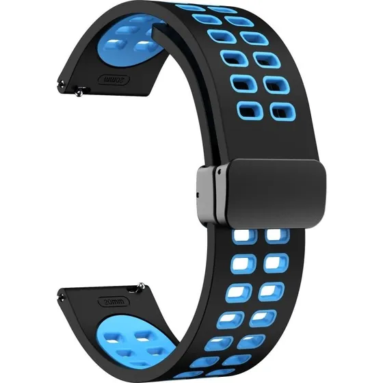 22 mm Universal Silikonerem - Sort / Himmelblå til Garmin & Honor