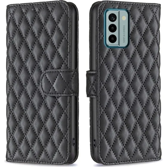 Rhombus mat Nokia G22 flip etui - Sort