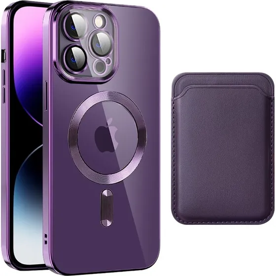iPhone 14 Pro Max Cover med Magnetisk CD-tekstur og Kortpose - Lilla