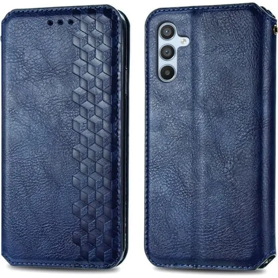 Læderetui med Rhombus-tryk til Samsung Galaxy A54 - Blå