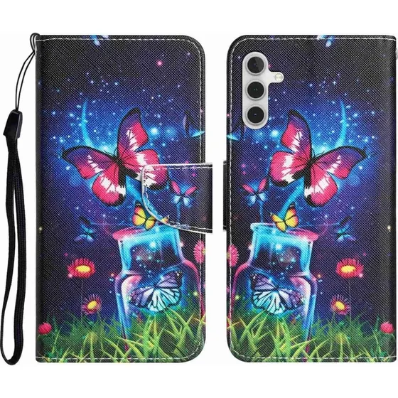 Wonderland Samsung Galaxy A14 Flip Etui - Bottle & Sommerfugl
