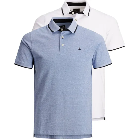 Jack & Jones JJEPaulos 2-pack Polo i bomuld - Blå/Hvid