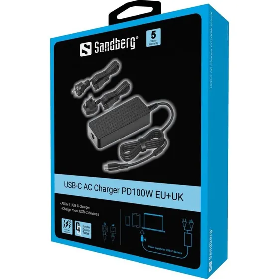 Sandberg USB-C PD 100W oplader EU+UK