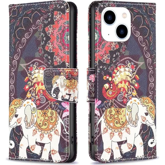 Wonderland iPhone 14 Flip Etui - Blomst og Elefant