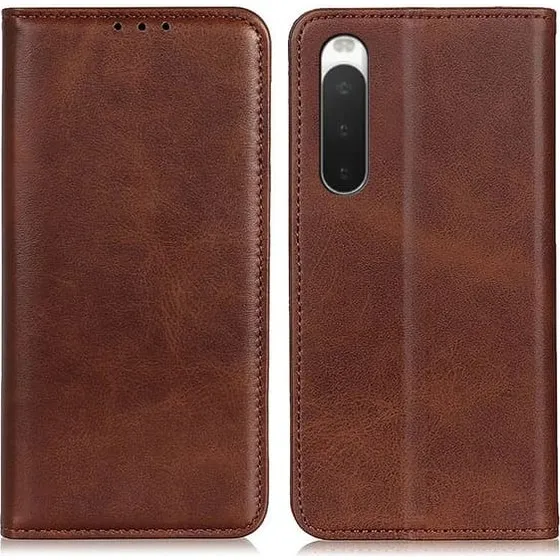 Sony Xperia 10 IV Flip Etui i Ægte Læder med Pung – Brun