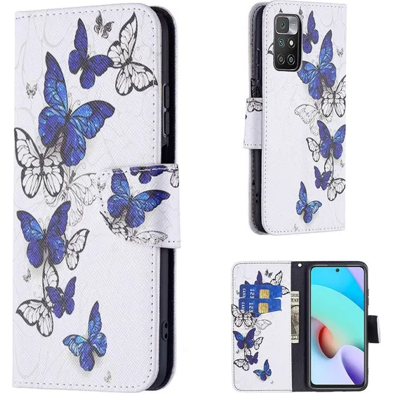 Wonderland Xiaomi Redmi 10 Prime Etui - Blå med Hvide Sommerfugle