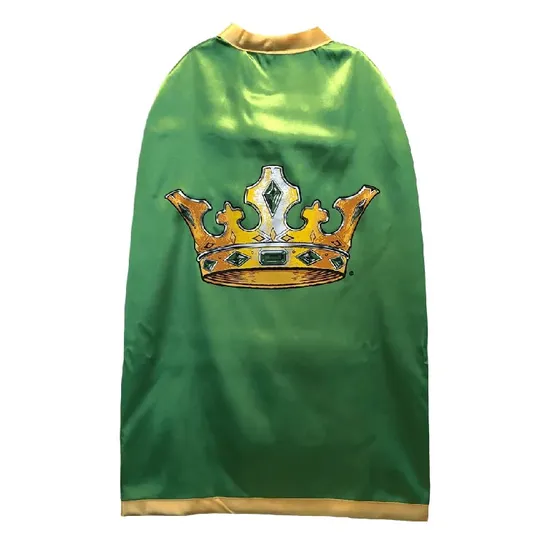 Kongekappe til børn – Grøn velour med guldkant