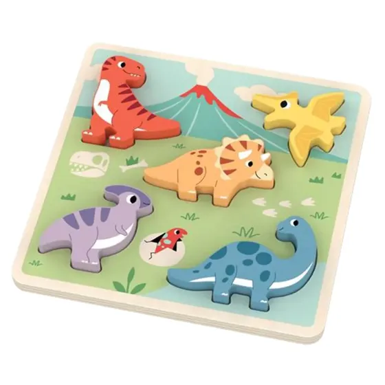 Dino puslespil i træ - 5 store brikker