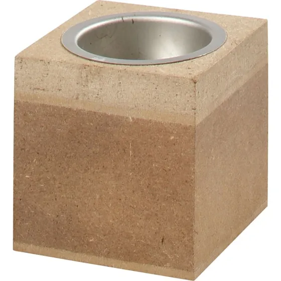 Fyrfadsstage i træ 6x6 cm med metalindsats