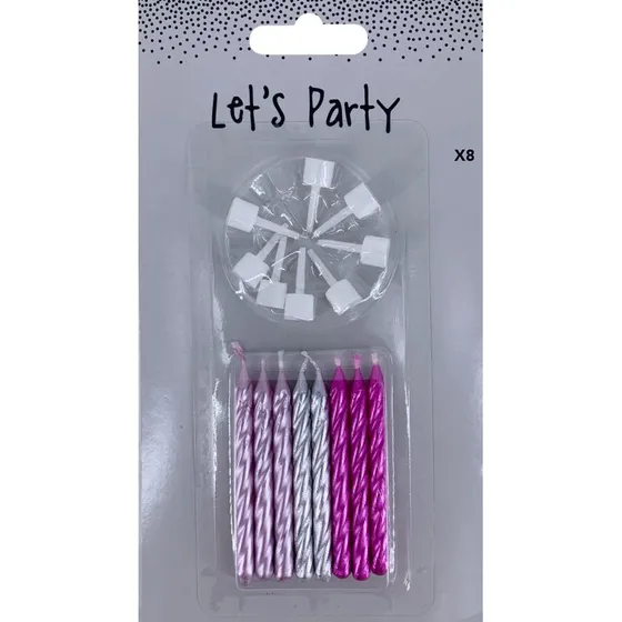 Kagelys med holder 8 stk - Pige (Hobby Mate)