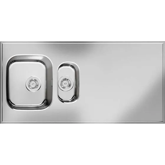 Purus Basic G stålbord med dobbelt vask, 122x60 cm, rustfrit stål