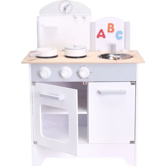 Small Wood legekøkken i træ - gråt med ovn og kogeplader