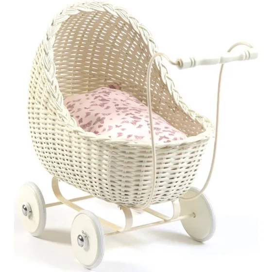 Smallstuff håndlavet dukkevogn i flettet off-white