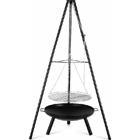 Emaljeret 3-benet grill med støbejernsdele og justerbar rist, 152 cm