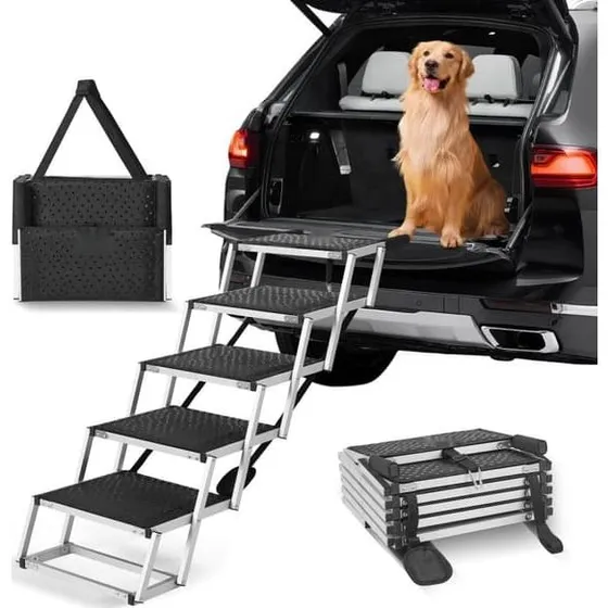 Sammenklappelig 5-trins hundetrappe i aluminium til biler og hjem