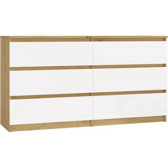 Malwa M6 140 Kommode - 6 skuffer i eg og hvid (138x40x75 cm)