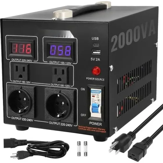 Spændingsomformer 2000W Heavy Duty Step Up/Down med USB & Type-C