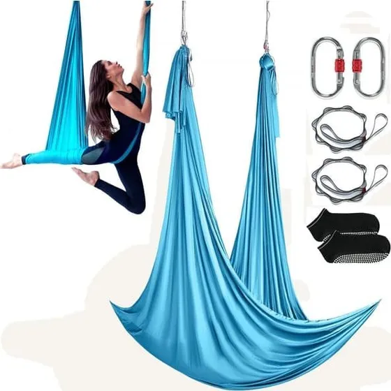 Aerial Yoga Hængekøje & Gynge, 5,5m, Blå - Starter Kit