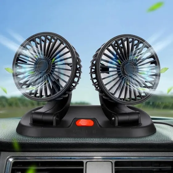 USB Bilventilator med dobbelt hoved og 360° rotation