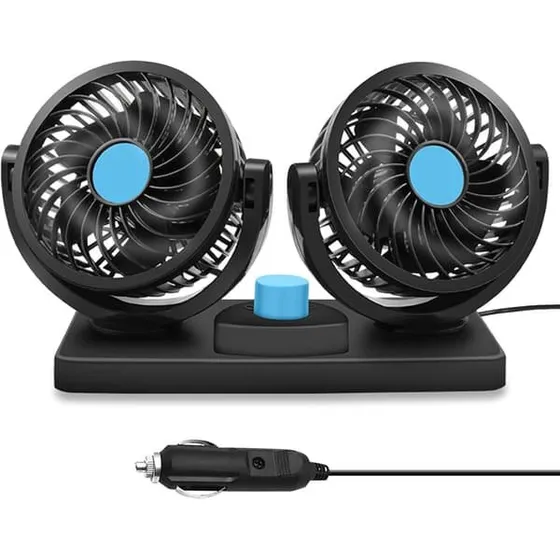12V Bilventilator med dobbelt hoved og 360-graders rotation