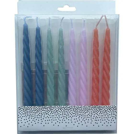 Snoede kagelys 8 stk, 12 cm – 4 farver inkl. folie