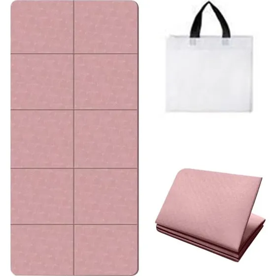 Yogamåtte - Sammenfoldelig, skridsikker med opbevaringstaske - Pink S