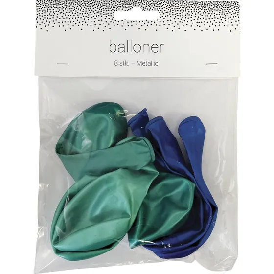 Ballon 8 stk 23 cm Blå Metallic Mix - Scanseason