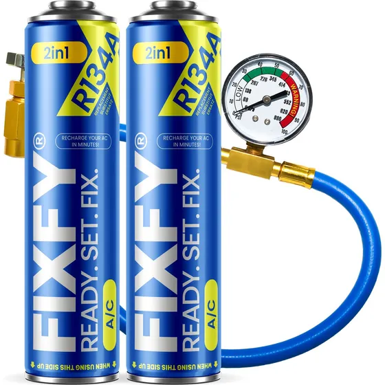 FIXFY 2-i-1 500ml påfyldningssæt til klimaanlæg med R134a-slange