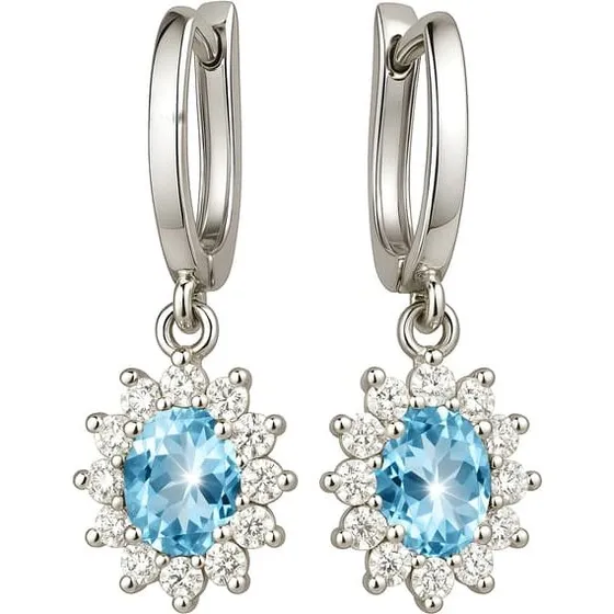 Sølvøreringe med blå Swarovski-krystal og zirkoner