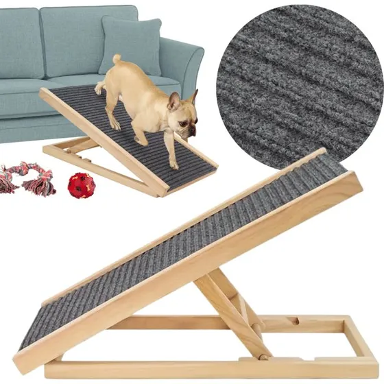 70 cm trærampe til hunde med justerbar højde
