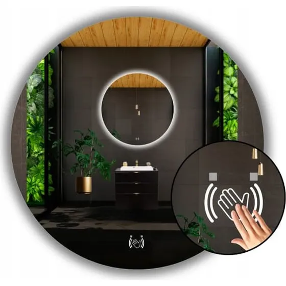 JM-Glass Bagbelyst LED-spejl, rundt, 50 cm med touch