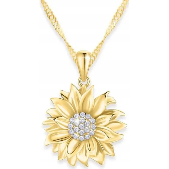 Guld halskæde Flower of Life Solsikke i 925 sølv og Cubic Zirconia