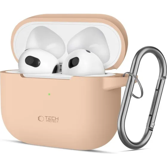 Tech-Protect Silikone Etui med Karabinhage til Apple AirPods 3 - Beige