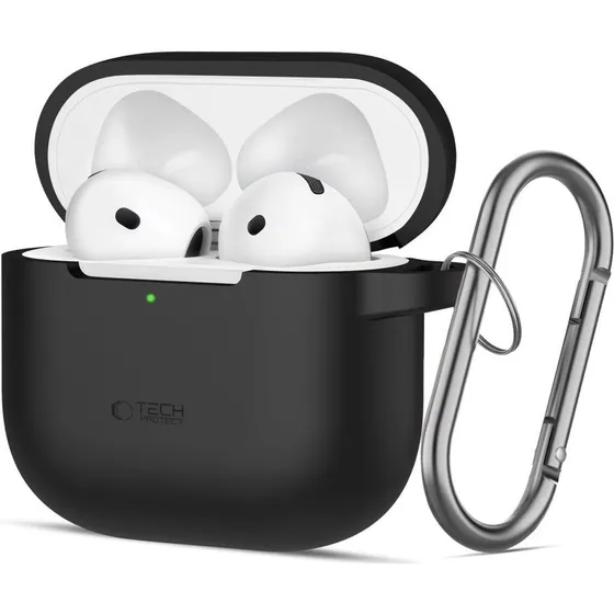 Tech-Protect Silikone Etui med Karabinhage til AirPods 4 - Sort