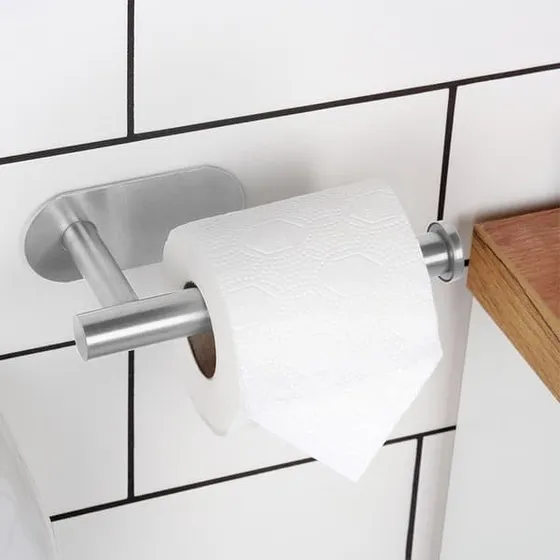 Selvklæbende toiletpapirholder i rustfrit stål, sølv