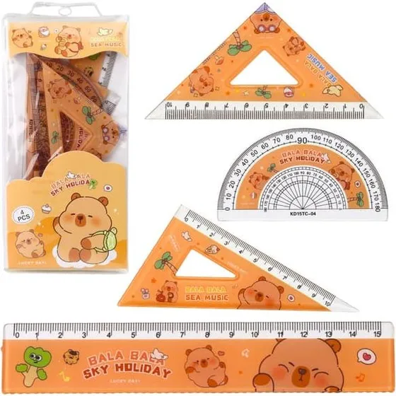 Geometrisæt Capybara 4 dele - Orange Lineal & Vinkler
