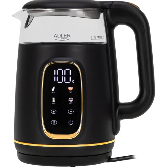 Adler AD 1305BG Elektrisk Glas Elkedel - 1,7L, Sort/Guld