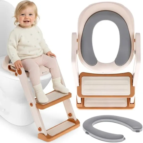 Sun Baby Toiletbetræk med stige til børn, hvid-guld