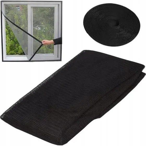 Klipbart Myggenet til Vindue med Velcro 130x150cm - Sort