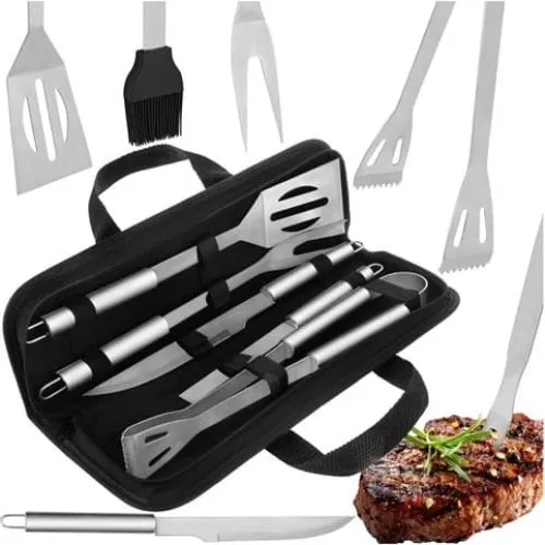 Kaminer 5-delt grillsæt i rustfrit stål med opbevaringsboks