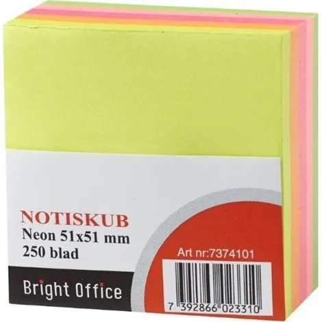Sticknotes 51x51 mm 250 ark Neon - BrightOffice