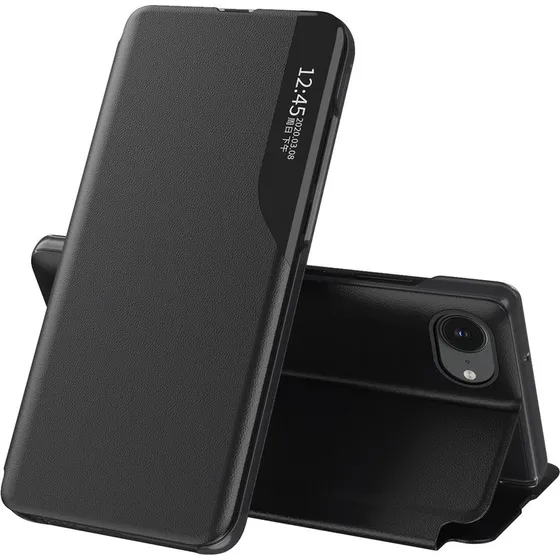Hurtel Eco Leather View Cover med Stander til iPhone 17e/16e - Sort