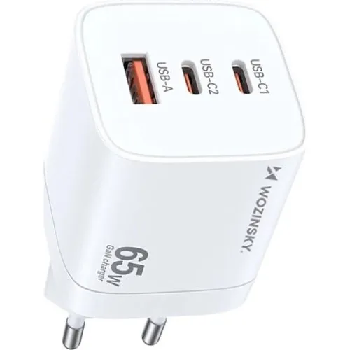 Wozinsky CGWCW 65W GaN Oplader - 1x USB-A & 2x USB-C - Hvid