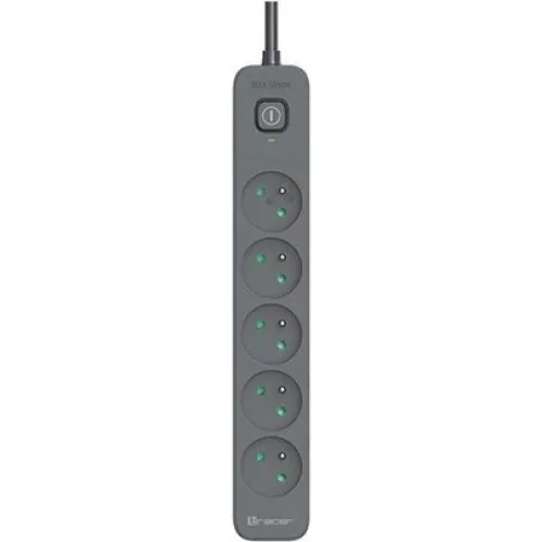 Tracer PowerLine + Stikdåse, 3680W, 5 udtag, 5m ledning, Grafit