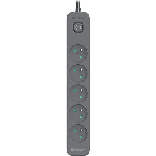 Tracer PowerLine + Stikdåse 5-stik 16A Sort 3m
