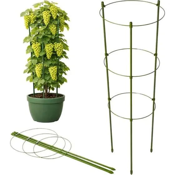 Plantestøtte 120 cm med 3 justerbare ringe - Grøn metal/plast