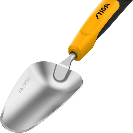 Stiga lille planteskovl – rustfrit stål, lysegul